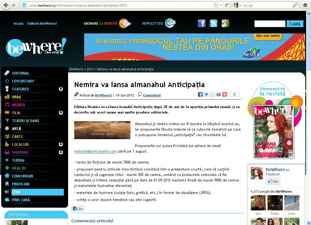 Nemira va lansa Almanahul Anticipatia_Revista Be Where!