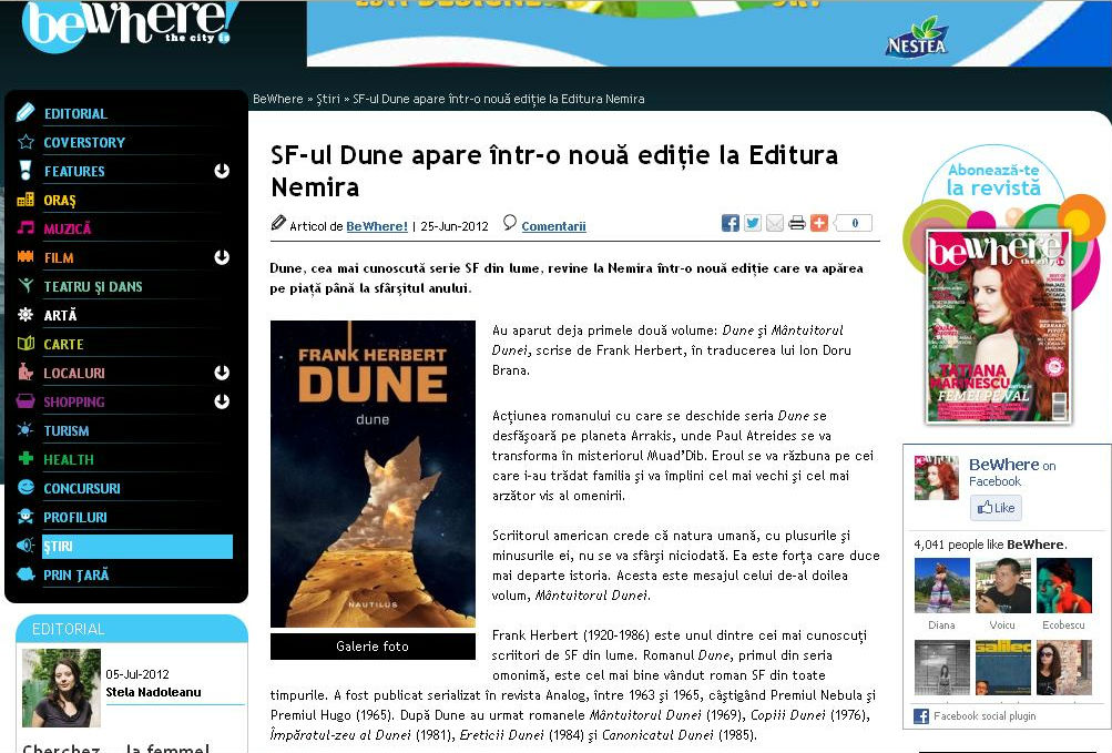 SF-ul Dune apare într-o nouă ediţie la Editura Nemira - Revista BeWhere